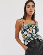 Fashion Union Tie Sleeves Cami Top In Floral - Multi