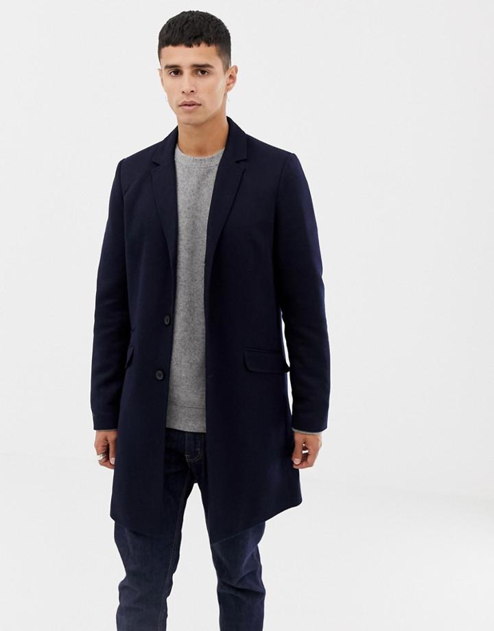 Only & Sons Jersey Overcoat - Navy