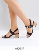 Dune Wide Fit Jany Leather Block Heel Buckle Sandals - Black
