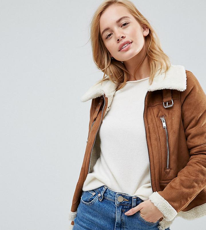 Vero Moda Petite Faux Shearling Borg Jacket - Red
