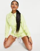 Asos Design Oversized Rib Zip Front Collar Romper In Neon Green