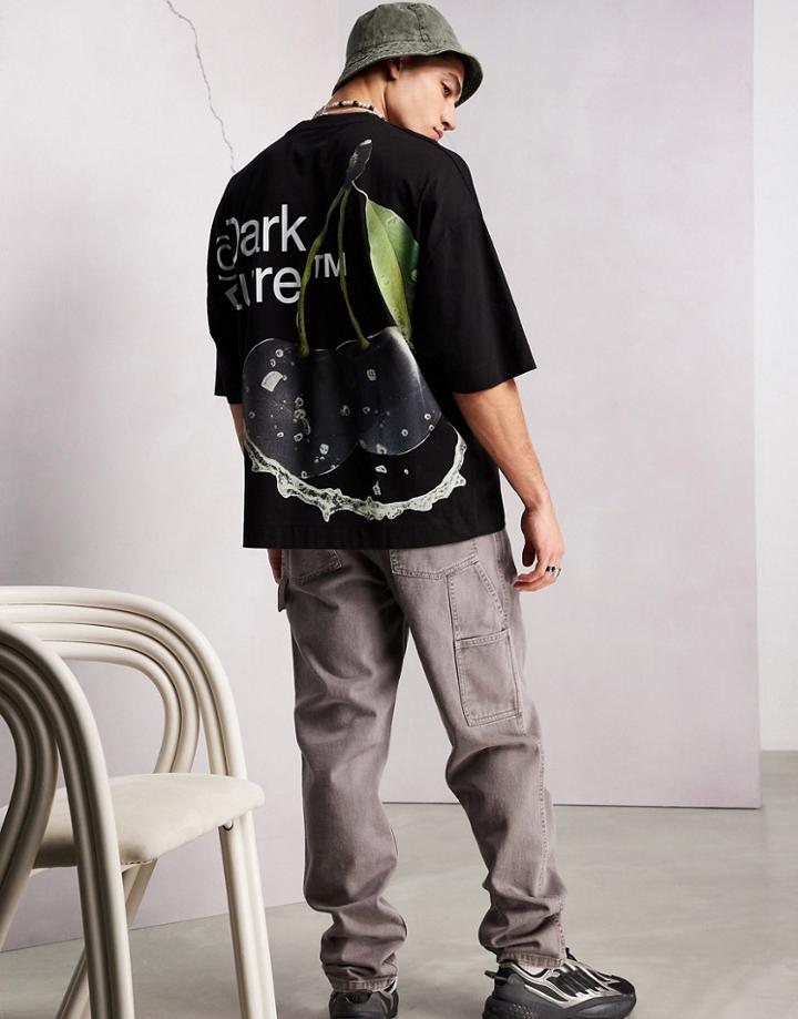 Asos Dark Future Oversized T-shirt With Cherry Back Graphic Print And Logo In Black