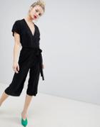 New Look Plisse Wrap Culotte Jumpsuit - Black