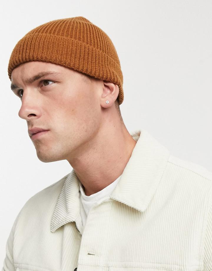 Asos Design Fisherman Beanie In Tobacco