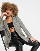 Missguided Double Breasted Blazer In Brown Check