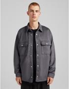 Bershka Trucker Jacket In Gray Faux Suede-grey