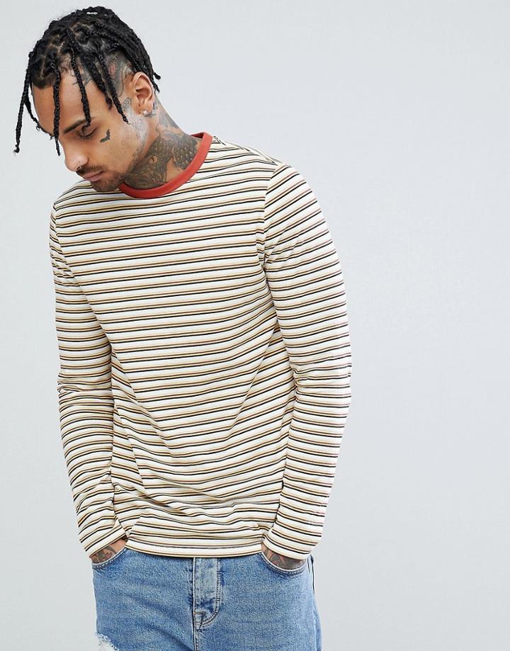 Asos Design Retro Stripe Long Sleeve T-shirt - White