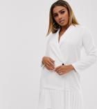 Asos Design Petite Pleat Hem Tux Dress - Cream