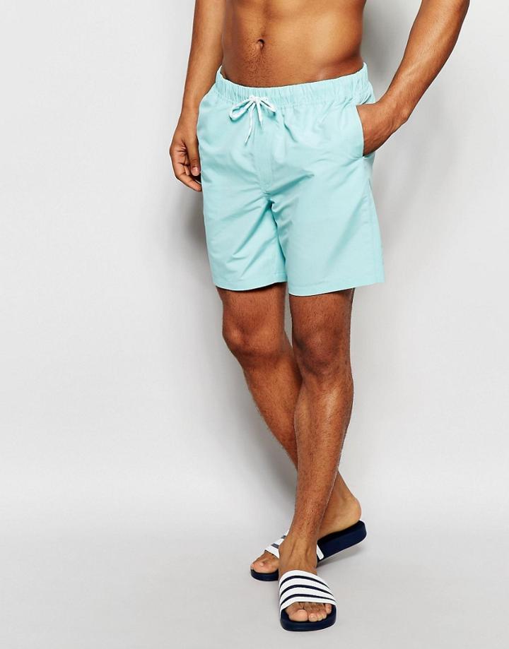 Asos Mid Length Swim Shorts In Turquoise - Turquoise