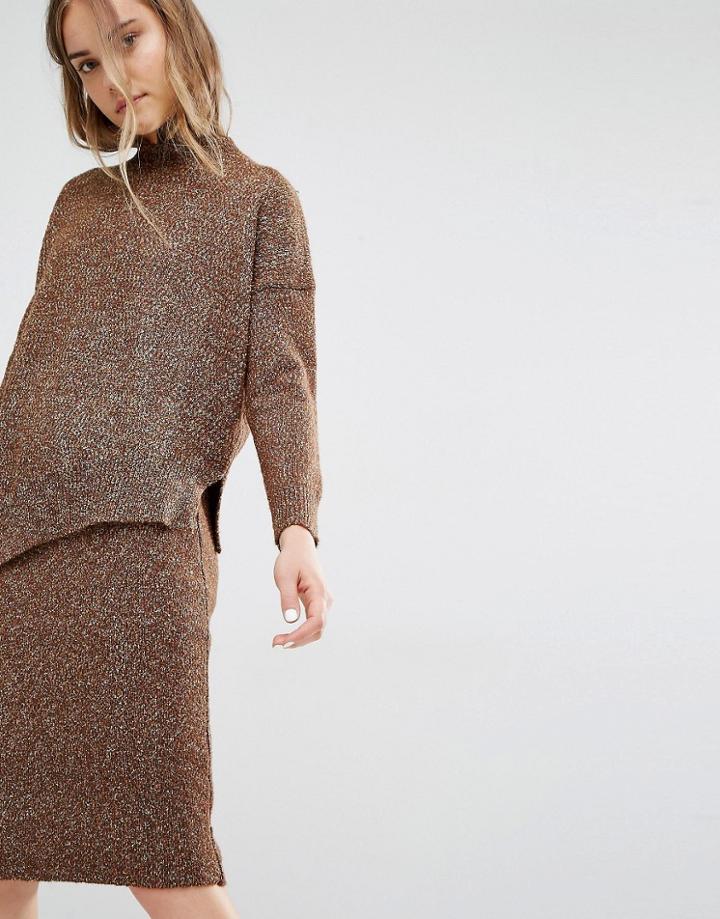 Paisie Asymmetric Jumper In Marl Knit - Brown