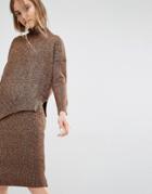 Paisie Asymmetric Jumper In Marl Knit - Brown