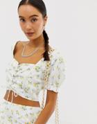 Emory Park Tie Front Crop Top In Ditsy Floral Two-piece