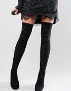New Look 60s Suedette Over The Knee Heeled Boot - Black