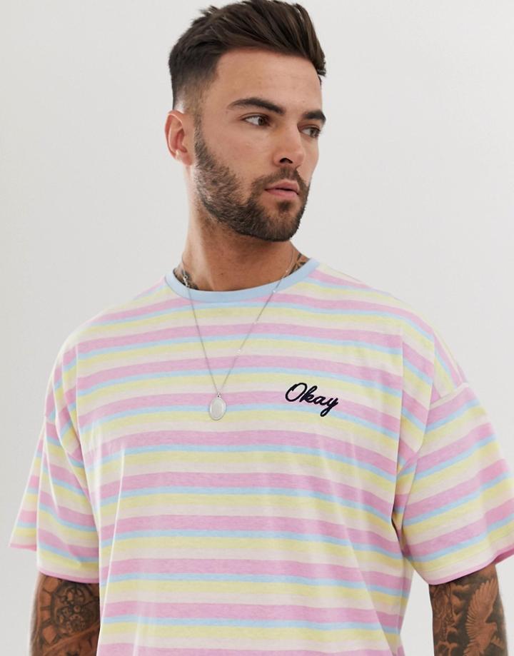 Asos Design Organic Cotton Oversized Stripe T-shirt With Embroidery - Multi