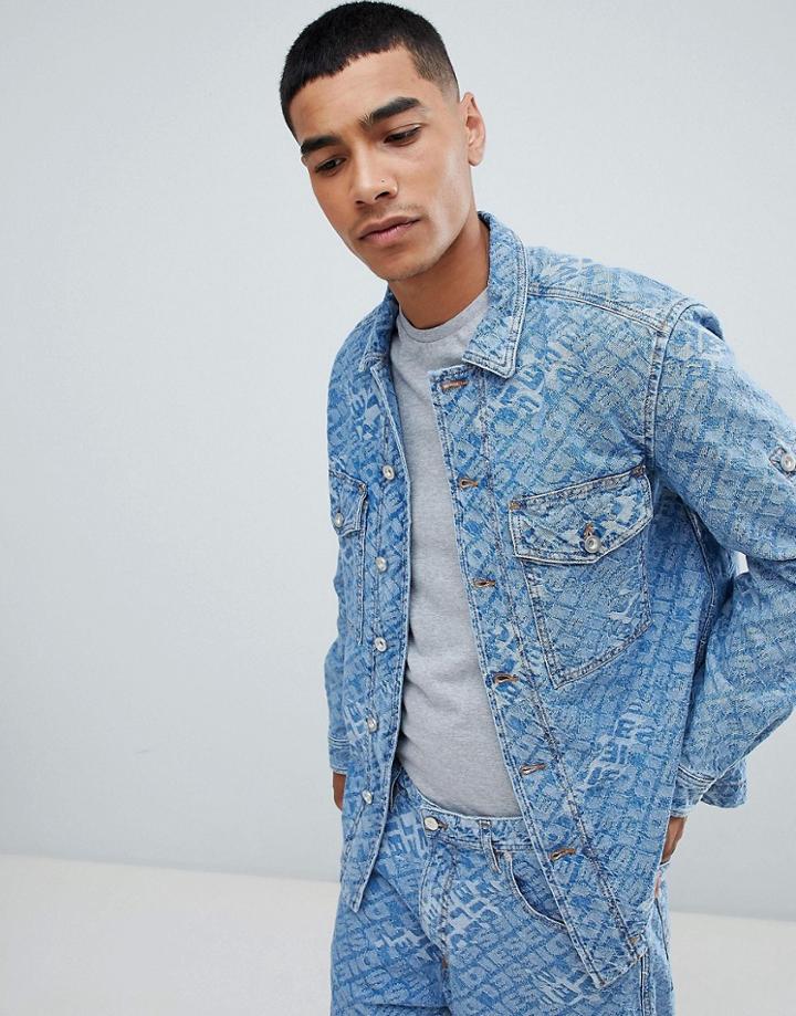 Diesel D-late All Over Logo Oversized Denim Jacket Two-piece 3 - Blue