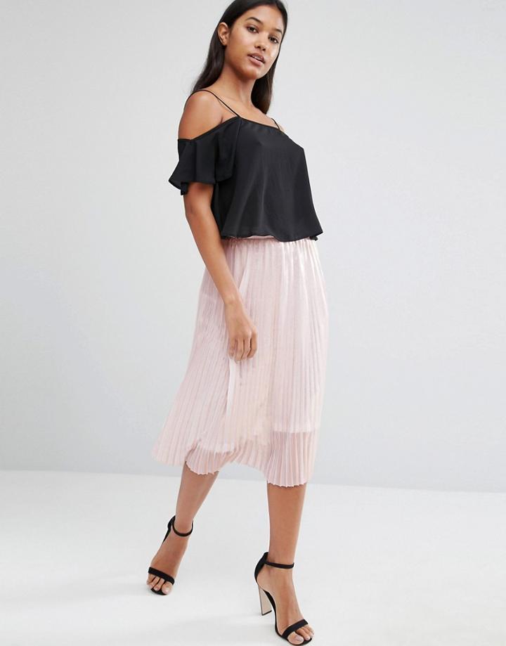 Tfnc Foiled Metallic Pleated Midi Skirt - Cream