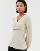 River Island Blouse With Wrap Detail In Stone