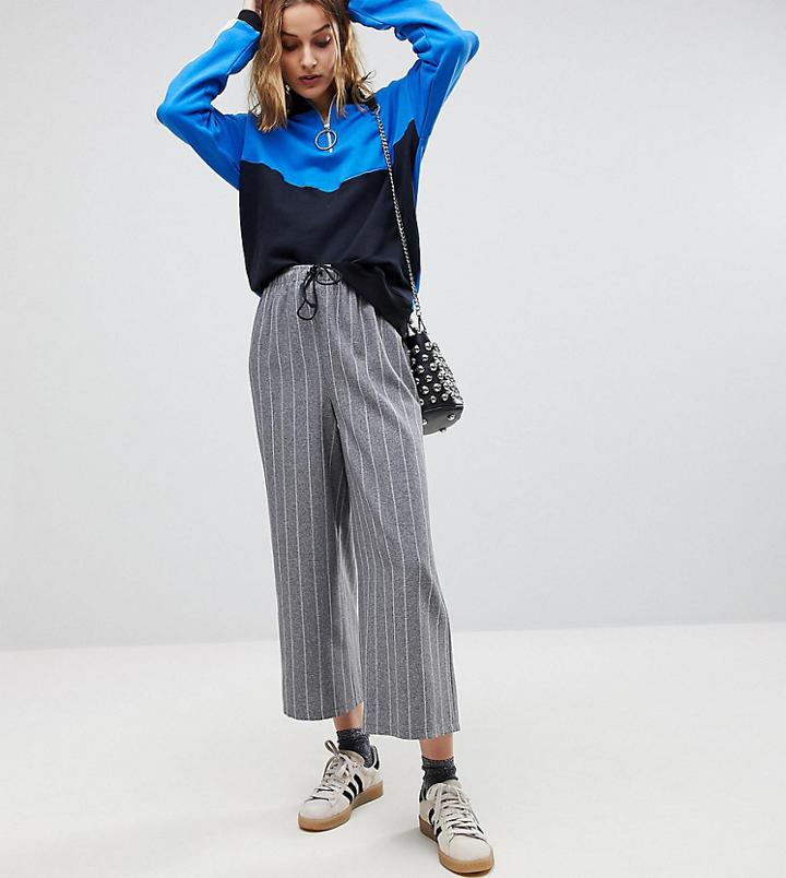 Reclaimed Vintage Inspired Stripe Drawstring Wide Leg Pants-gray