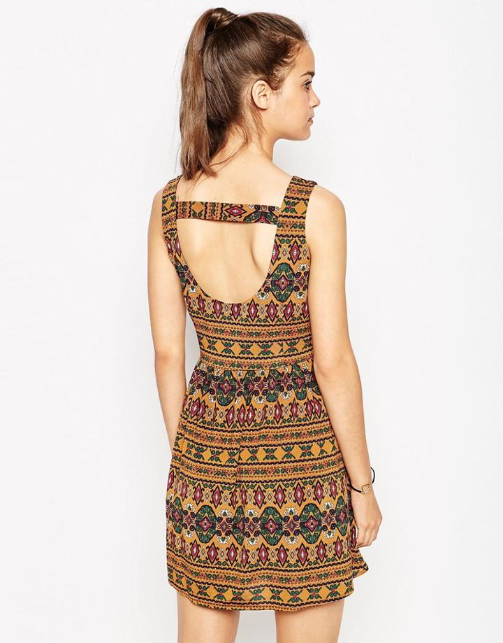Daisy Street Skater Dress With Open Back - Paisley