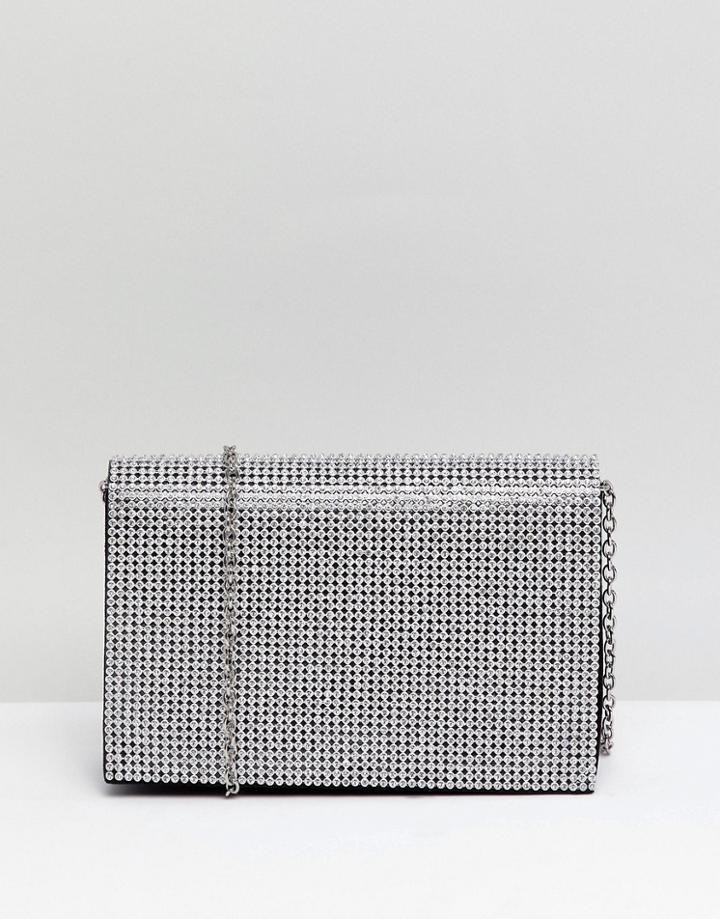 Accessorize Cara Rhinestone Chain Clutch - Silver