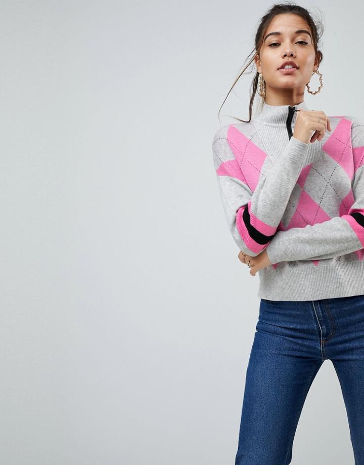 Asos Sweater With Zip And Argyle Knit - Multi