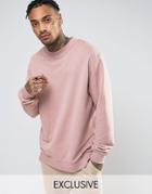 Mennace Drop Shoulder Sweatshirt In Washed Pink - Pink