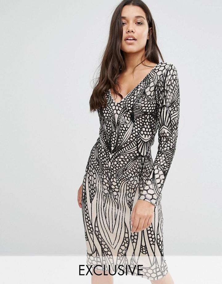 Club L Placement Sequin Midi Dress - Black