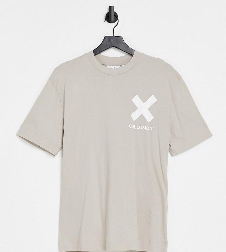 Collusion Unisex Organic Cotton Logo T-shirt In Light Brown