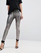 Replay Metallic Super Skinny High Rise Jeans - Silver