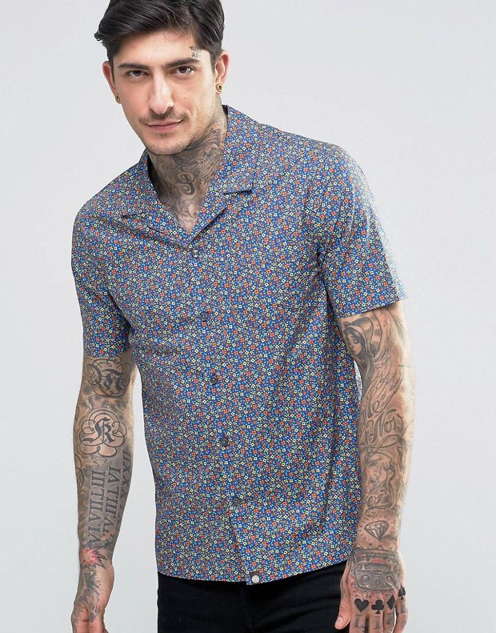 Pretty Green Shirt With All Over Floral Print In Slim Fit - Blue