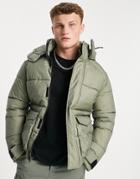 Jack & Jones Originals Hooded Heavy Puffer In Green