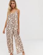 Asos Design Low Back Jumpsuit In Crinkle In Paisley Print - Multi