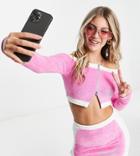 Asyou Terrycloth Bardot Top In Pink - Part Of A Set