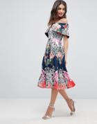 Asos Bardot Ergonomic Floral Midi Prom Dress-multi