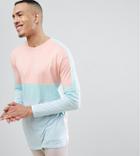 Asos Design Tall Relaxed Longline Long Sleeve T-shirt In Pastel Color Block - Pink