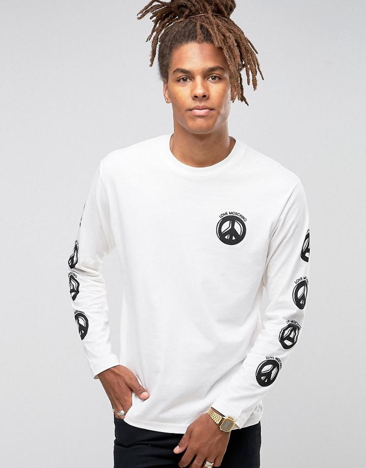 Love Moschino Peace Back Print Long Sleeve Top - White