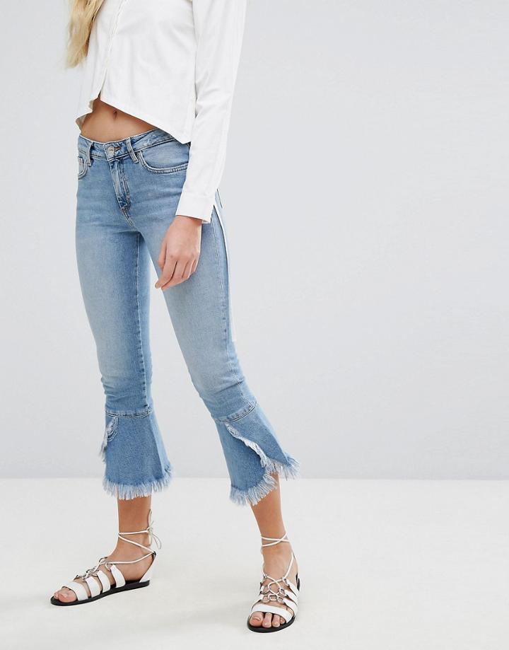 Mango Kick Flare Frayed Hem Jeans - Blue