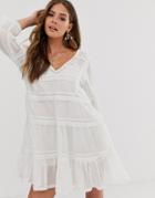 Free People Berlin Tiered Embroidered Mini Dress-cream
