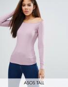 Asos Tall Top With Off Shoulder In Rib - Purple