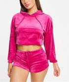 Brave Soul Vicky Velour Lounge Hoodie And Shorts Set In Magenta-pink