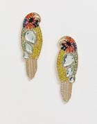 Asos Design Earrings In Color Parrot Design In Gold Tone - Gold