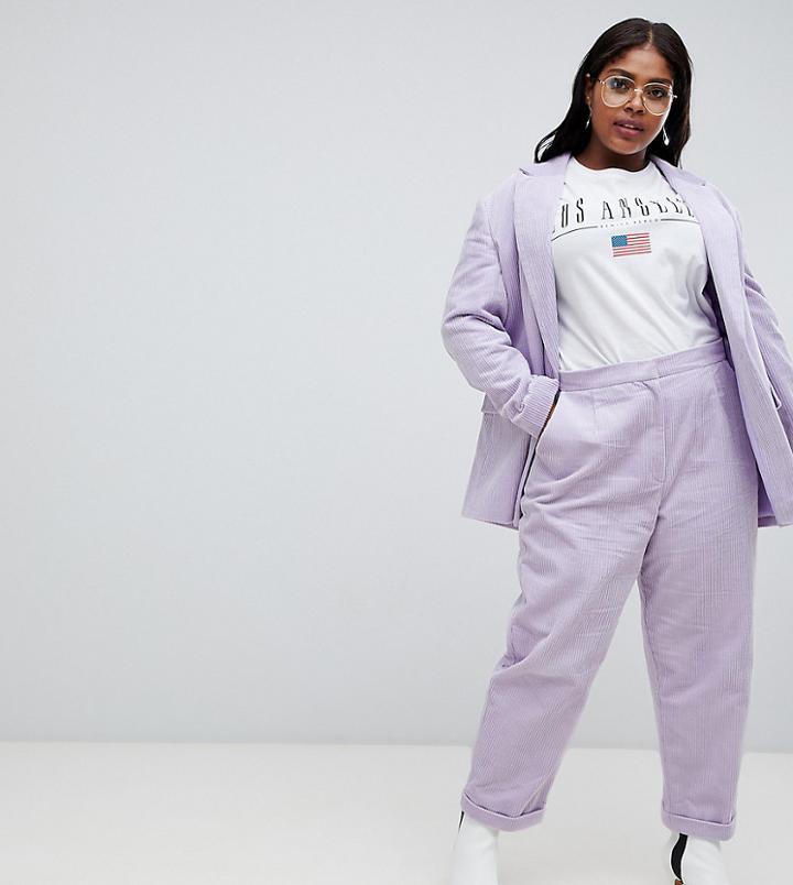 Asos Design Curve Turn Up Tapered Cord Pants - Purple