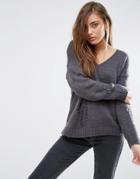 Asos Boxy Sweater With Ladder Detail And V Neck - Gray