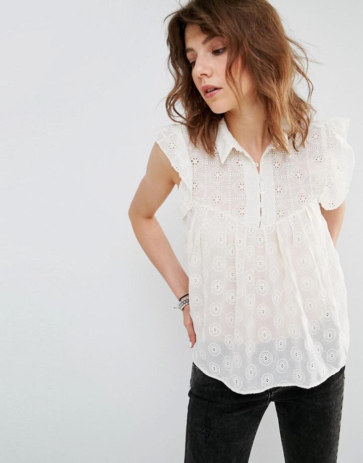 Mango Emboridered Blouse - White