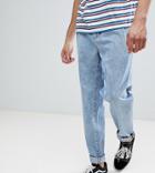 Asos Tall Double Pleated Jeans In Mid Wash Blue