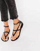 Asos Forceful Leather Flat Sandals - Black