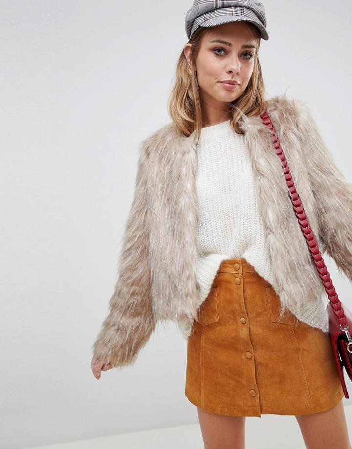 Urbancode Faux Feather Crop Jacket - Cream