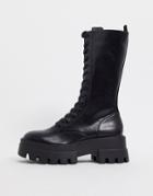 Pull & Bear Lace Up Boot With Cleated Sole In Black