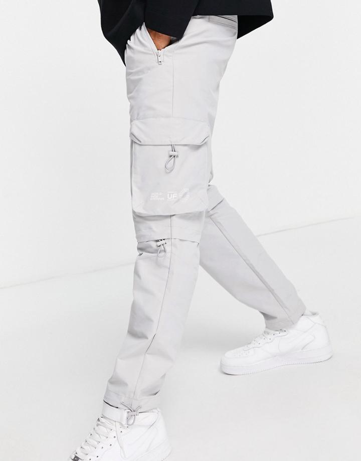 Topman Untld Straight Cargo Pants In Gray-grey