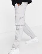 Topman Untld Straight Cargo Pants In Gray-grey